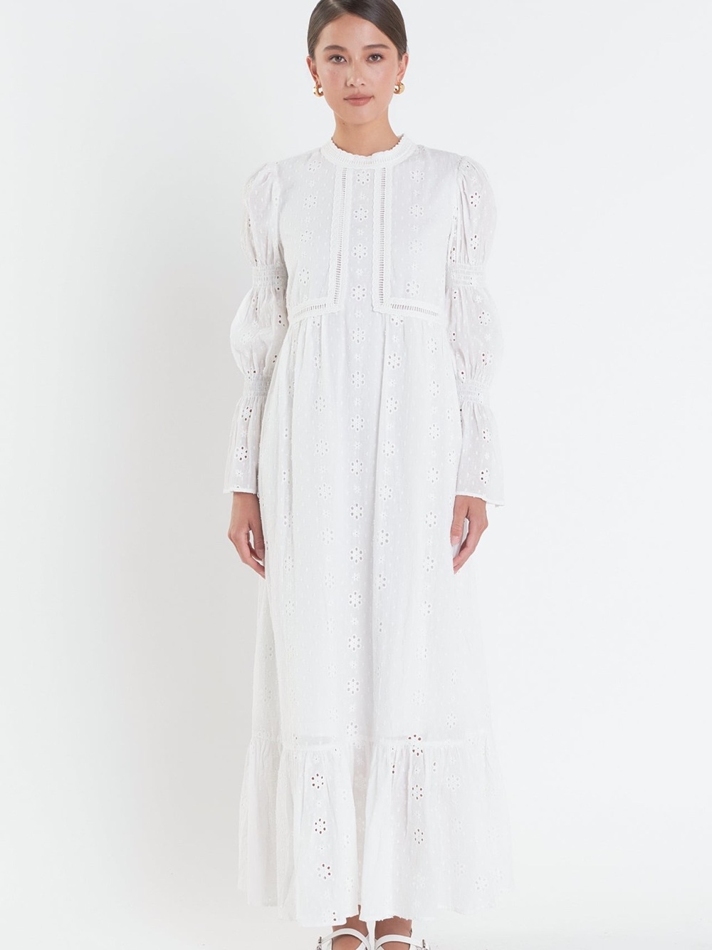 English Factory White Eyelet Maxi Dress with Puff Sleeves